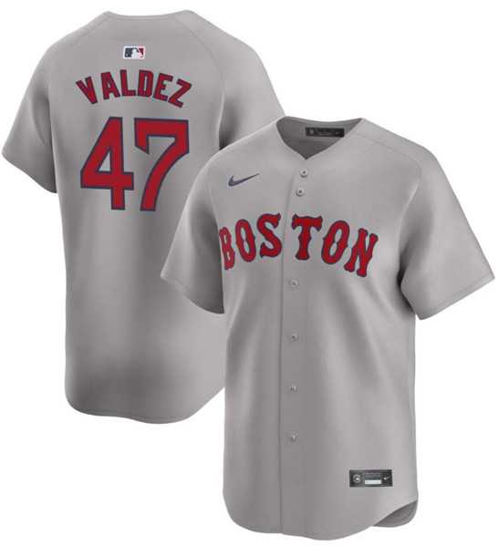 Men%27s Boston Red Sox #47 Enmanuel Valdez Gray Cool Base Stitched Baseball Jersey Dzhi